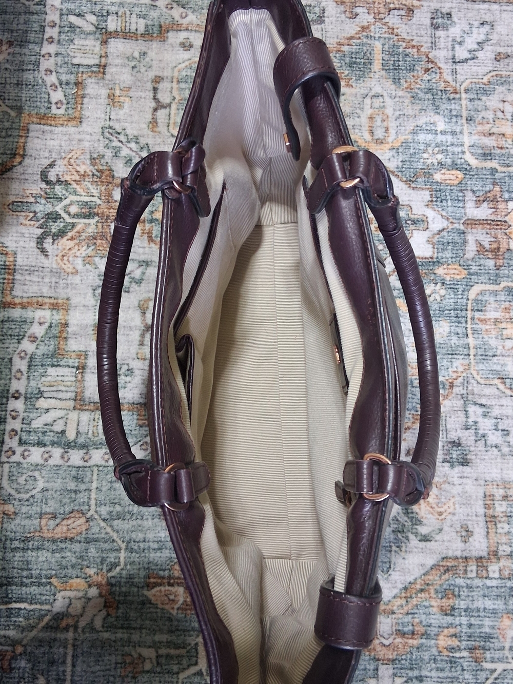 RADLEY London Calf Hair Brown/Burgundy/Wine Red Tote Bag Purse RoseGold Hardware - Picture 12 of 16